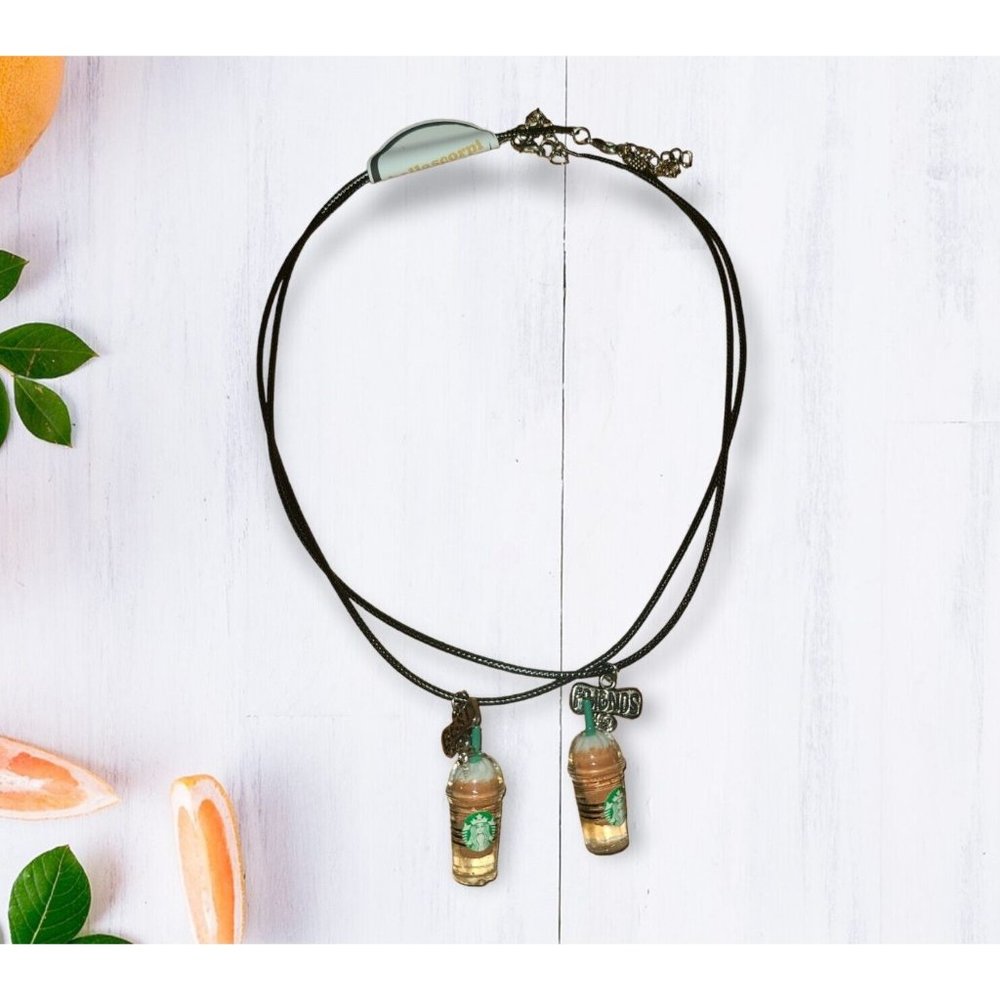 Starbucks Best Friends necklace on Black  cord 16” NEW